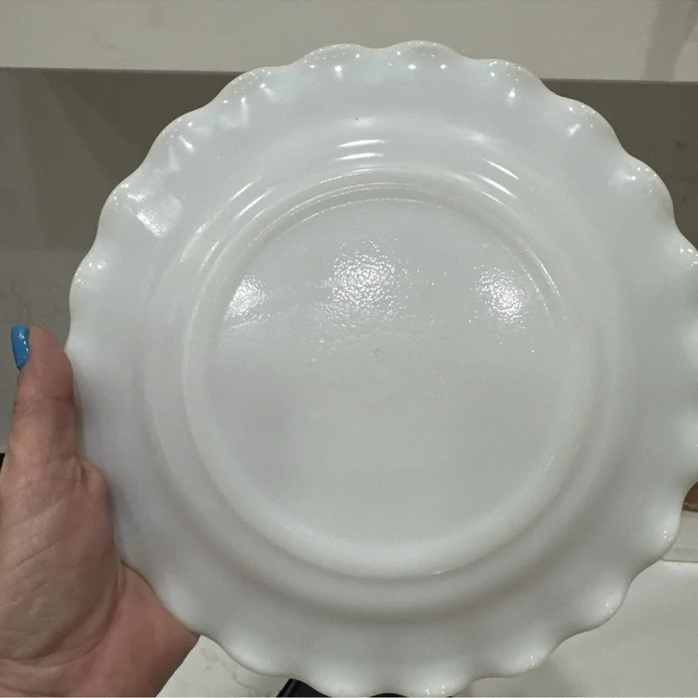Vintage Ripple Milk Glass Lunch Plate Unmarked